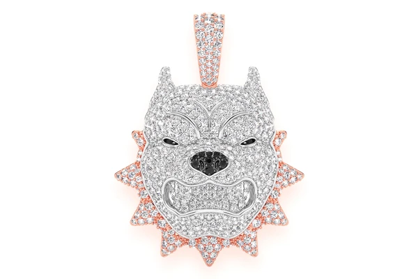 Pitbull Spike Collar Diamond Pendant 14k Solid Gold 3.00ctw