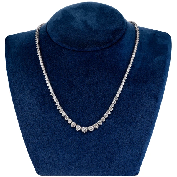 Graduated Three-Prong Diamond Tennis Necklace 14k Solid Gold 15.65ctw