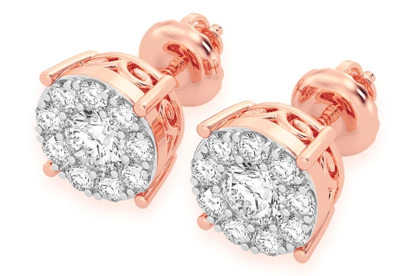 0.75ctw Mosaic Stud Diamond Earrings 14k Solid Gold 