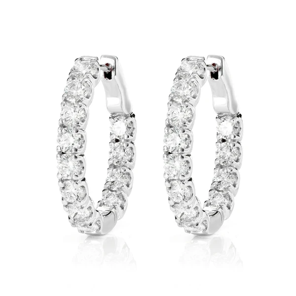 20pt Inside Outside Diamond Hoop Earrings 14k Solid Gold 4.80ctw