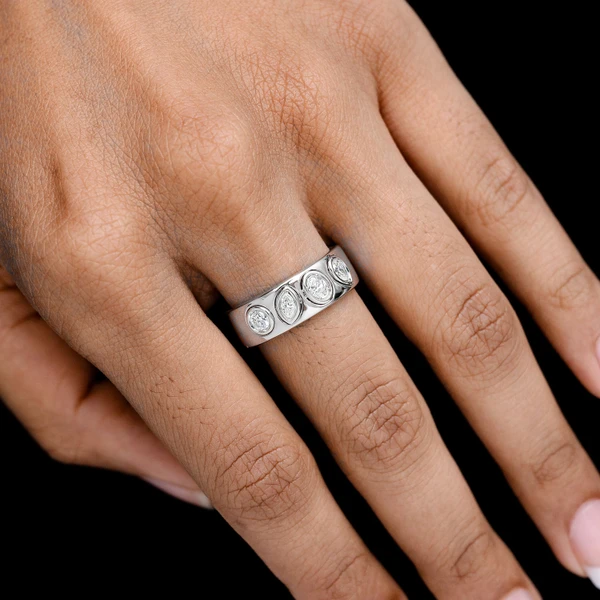 Alternating Multi Shape Diamond Bezel Band Ring 14k Solid Gold 0.40ctw