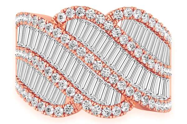 Wave Baguette Diamond Ring 14k Solid Gold 4.25ctw