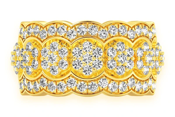 Ripple Border Diamond Ring 14k Solid Gold 1.75ctw 