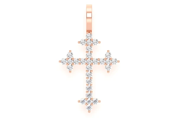 Three Point Cross Diamond Pendant 14k Solid Gold 0.45ctw