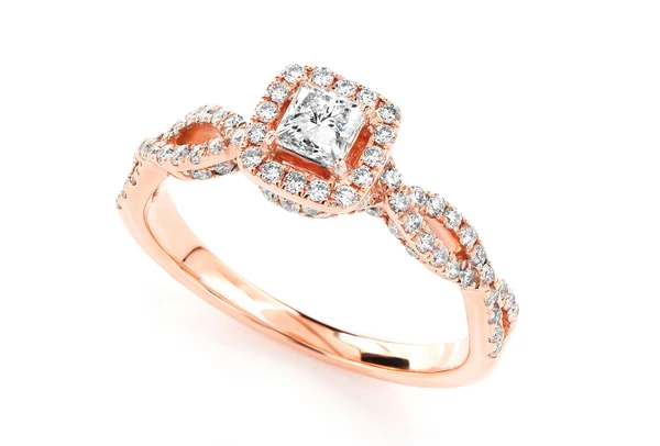 0.85ctw Princess Halo Twist Shank - Diamond Engagement Ring - All Natural 