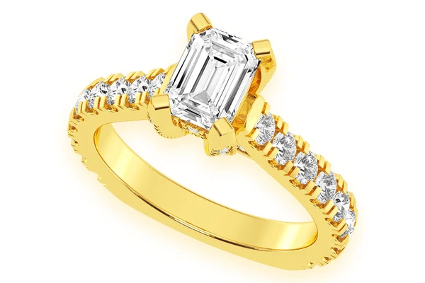 1.00ct Emerald Solitaire - Single Row Scallop - Diamond Engagement Ring - All Natural Vs Diamonds