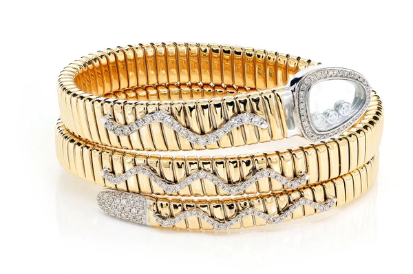Abstract Snake Wraparound Diamond Bangle Bracelet 14k Solid Gold 1.30ctw