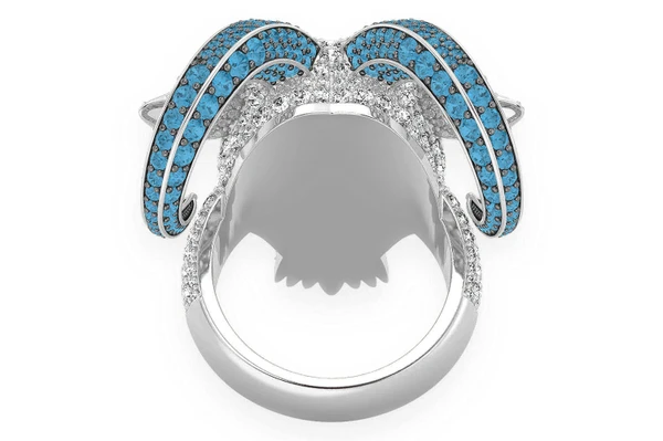 Goat Head Blue & White Diamond Ring 14k Solid Gold 7.75ctw