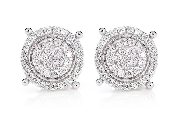 Two Layer Cluster Halo Diamond Stud Earrings 14k Solid Gold 0.75ctw