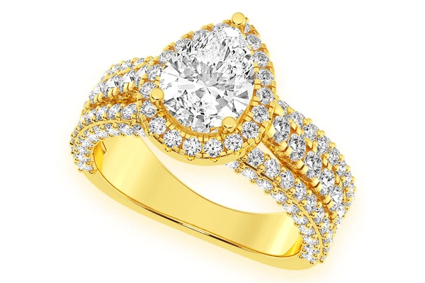 1.50ct Pear Solitaire - Three Row - Diamond Engagement Ring - All Natural