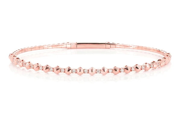 Pointed Hex Diamond Flex Bangle Bracelet 0.25ctw 14k Solid Gold