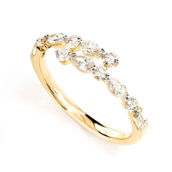 Multi Shape Diamond Bypass Band Ring 14k Solid Gold 0.80ctw