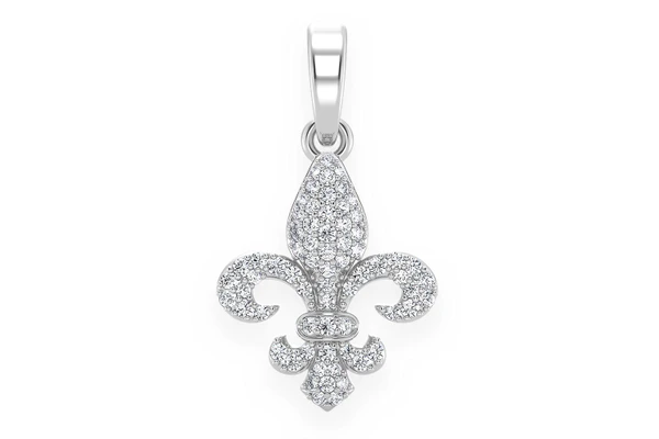 Fleur-De-Lis Diamond Pendant 14k Solid Gold 0.25ctw
