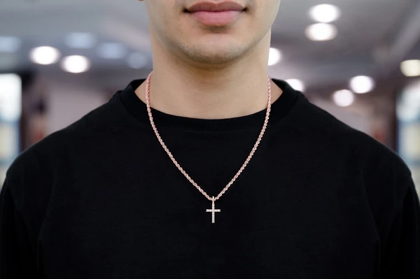 One Row Cross Diamond Pendant 14k Solid Gold 0.50ctw
