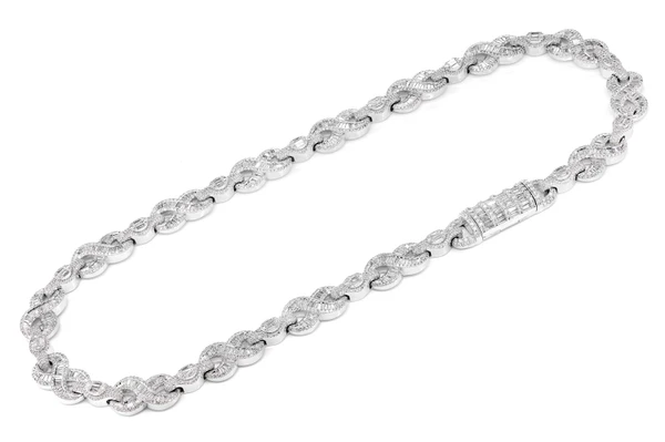 Baguette And Round Diamond Infinity Link Necklace 14k Solid Gold 28.30ctw