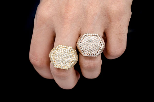 Hex Signet Diamond Ring 14k Solid Gold 5.58ctw