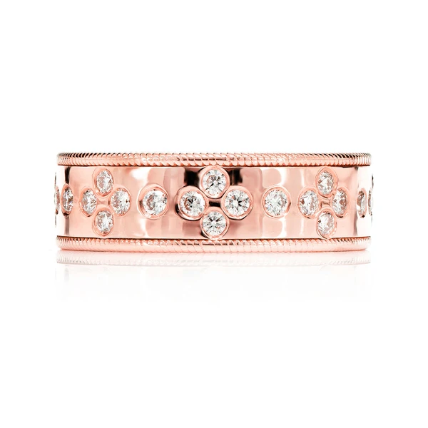 Gypsy Set Cluster Border Band Ring 14k Solid Gold 0.70ctw