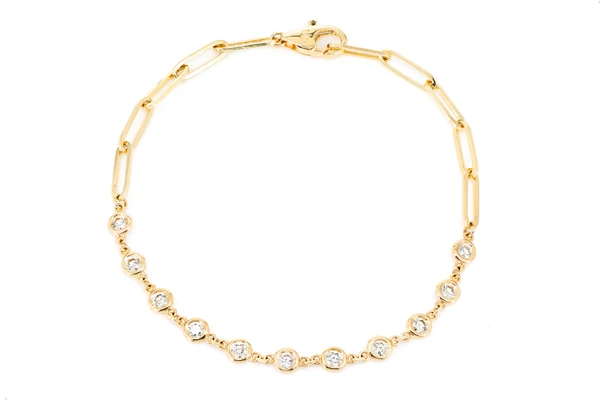 Bezel Link Enlongated Rolo Bracelet 14k Solid Gold 0.60ctw 