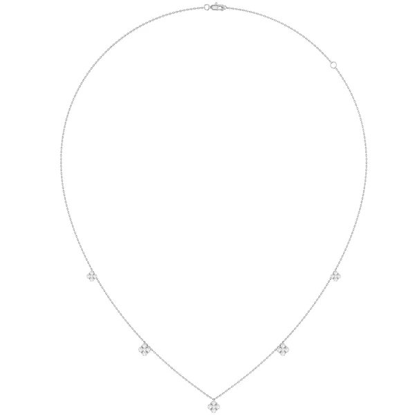 Clover Diamond Station Necklace 14k Solid Gold 0.45ctw