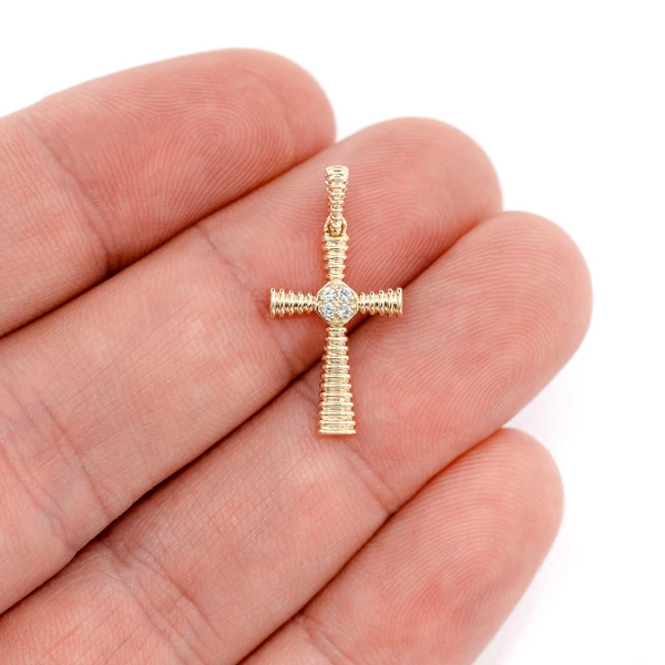 Dutch Cross Diamond Accent Pendant 14k Solid Gold 0.05ctw 