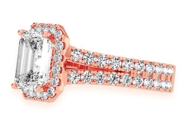 Sphinx - 2.00ct Emerald Cut Solitaire - Halo Split Shank - Diamond Engagement Ring - All Natural Vs Diamonds