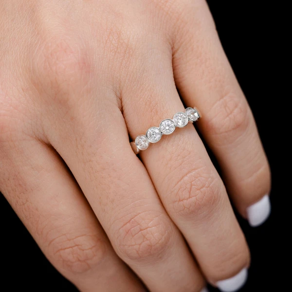 Five Stone Bezel Set Round Diamond Band Ring 14k Solid Gold 0.70ctw