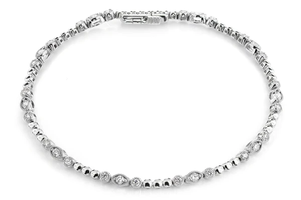 Oval And Round Diamond Bead Bezel Link Bracelet 14k Solid Gold 0.66ctw