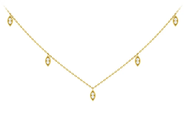 Marquise Shaped Dangling Diamond Station Necklace 14k Solid Gold 0.12ctw