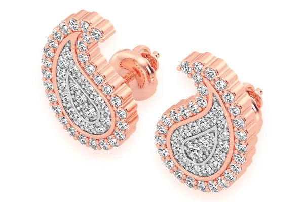 Paisley Stud Diamond Earrings 14k Solid Gold 0.35ctw