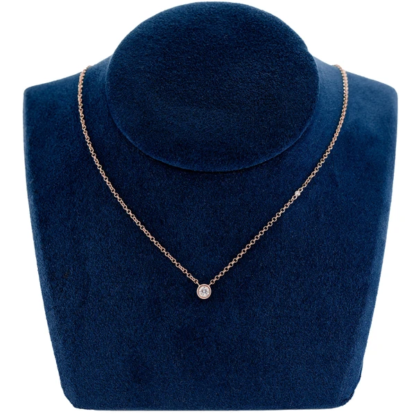 Solitaire Round Bezel Diamond With Accent Necklace Attached 14k Solid Gold 0.19ctw