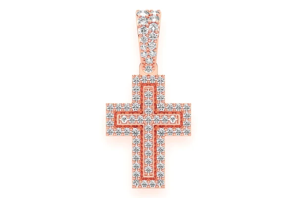 Border Angled Cross Diamond Pendant 14k Solid Gold 0.35ctw