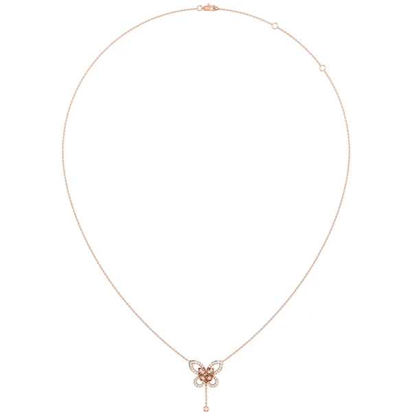 Butterfly Diamond Pendant Attached Necklace 14k Solid Gold 0.40ctw 