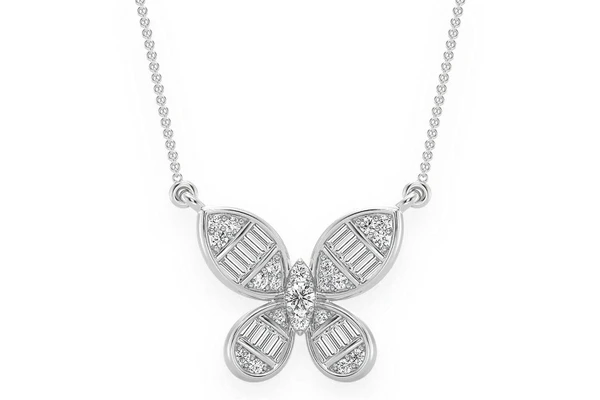  Butterfly Baguette Diamond Necklace Connected 14k Solid Gold 0.33ctw