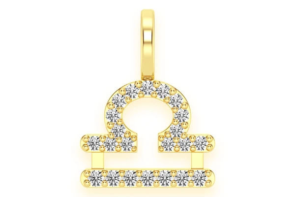 Libra Zodiac Diamond Pendant 14k Solid Gold 0.10ctw