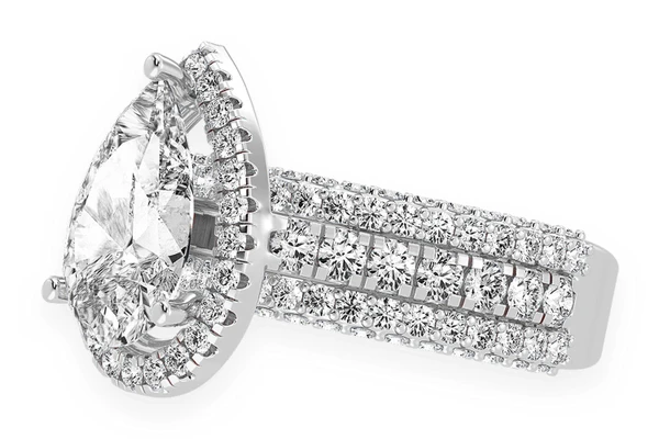 3.00ct Pear Solitaire - Three Row - Diamond Engagement Ring - All Natural
