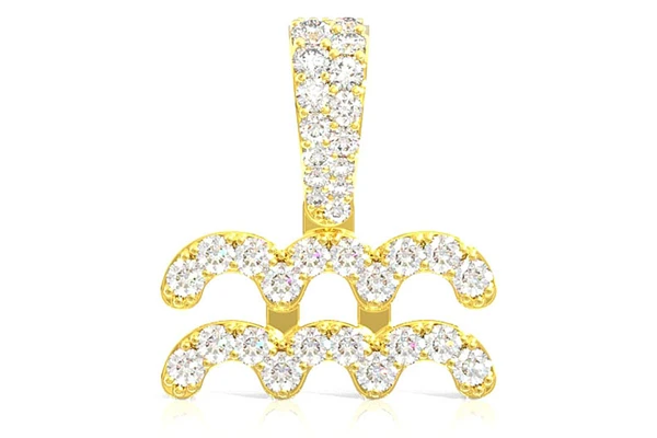 Aquarius Zodiac Diamond Pendant 14k Solid Gold 0.65ctw