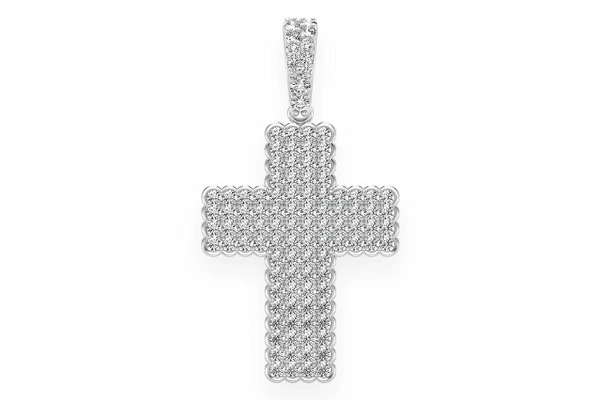 Half Bezel Cross Diamond Pendant 14k Solid Gold 0.75ctw
