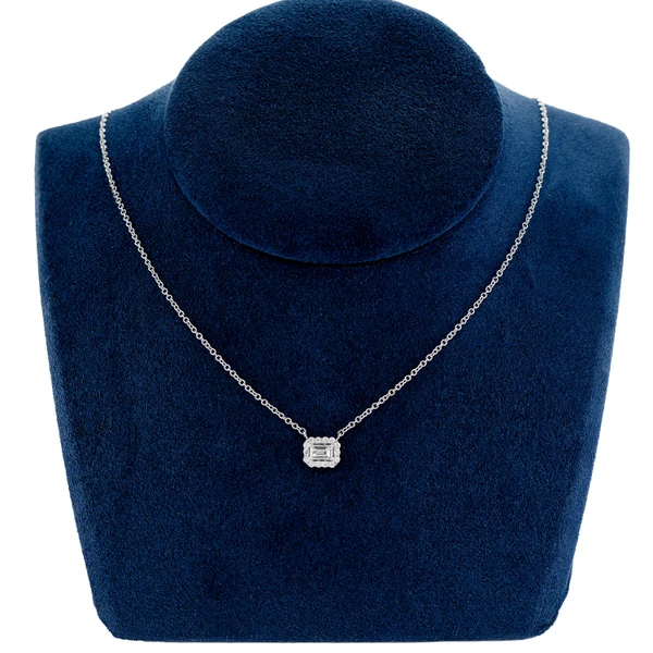 Diamond Baguette Scallop Halo Necklace Attached 14k Solid Gold 0.35ctw