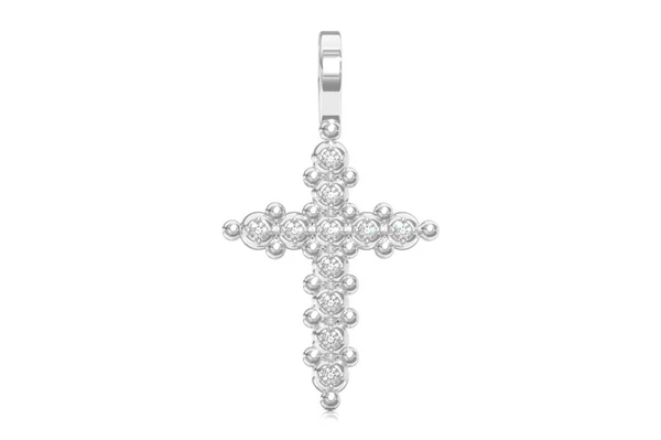 Multi Beads Cross Diamond Pendant 14k Solid Gold 0.20ctw