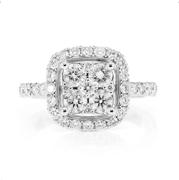 Rounded Square Halo Cluster Diamond Ring 14k Solid Gold 1.40ctw 