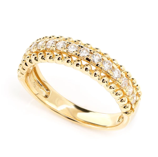 Beaded Border Diamond Band Ring 14k Solid Gold 0.35ctw