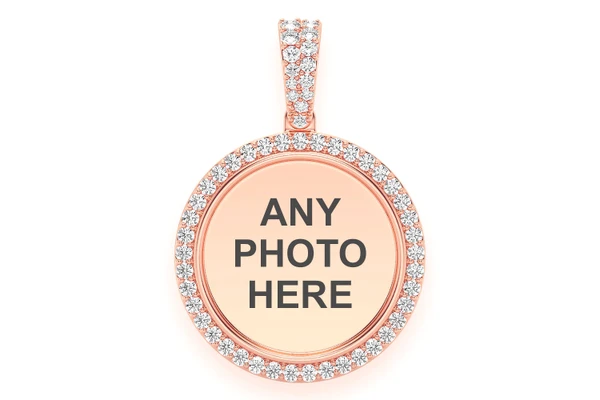 Round Picture Memory Diamond Pendant 14k Solid Gold 0.50ctw