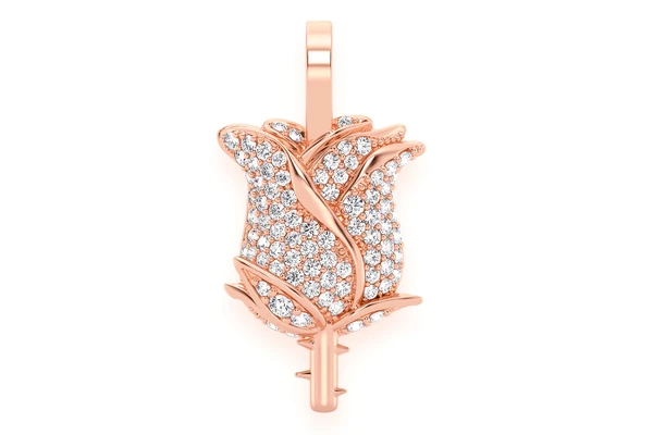 Rose Flower Diamond Pendant 14k Solid Gold 0.33ctw
