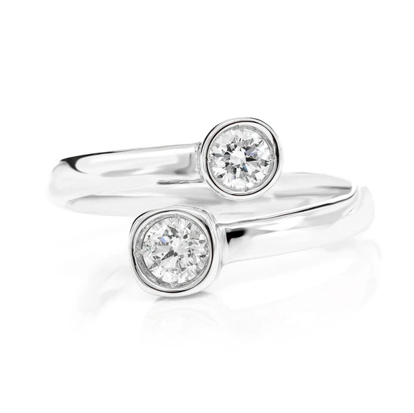 Bypass Bezel Diamond Ring 14k Solid Gold 0.40ctw