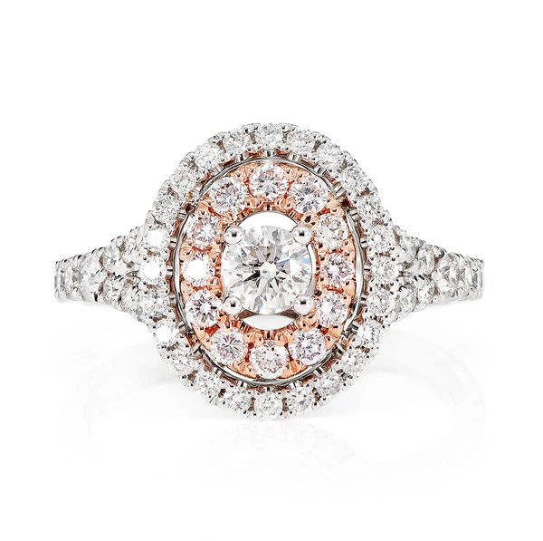 Oval Double Halo Diamond Cluster Ring 14k Solid Gold 2.00ctw