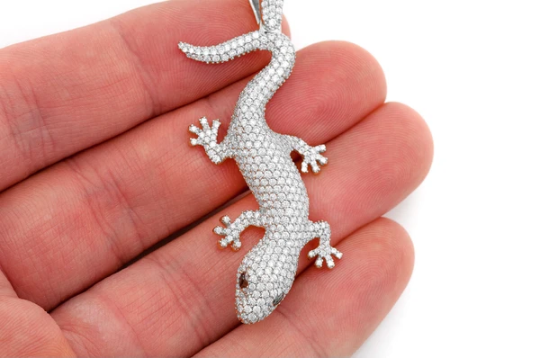 Lizard Diamond Pendant 14k Solid Gold 4.20ctw