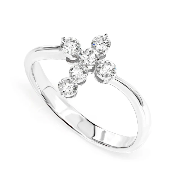 Twist Bezel Diamond Cross Ring 14k Solid Gold 0.40ctw 