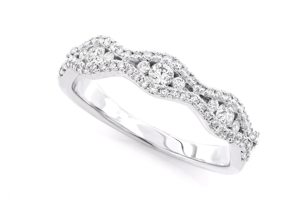 Wavy Channel Diamond Ring 14k Solid Gold 0.50ctw