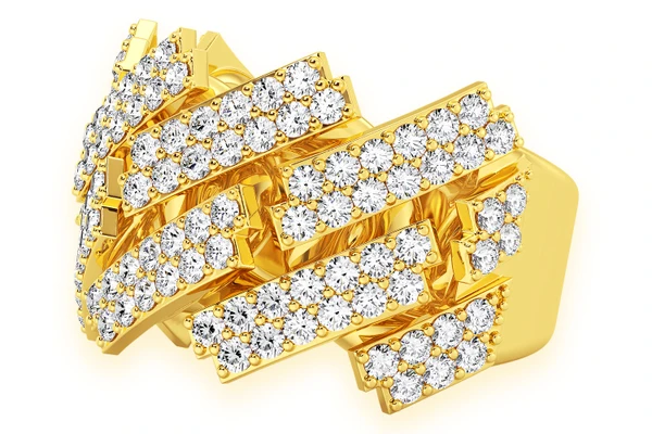 Jagged Raised Cuban Diamond Ring 14k Solid Gold 2.40ctw