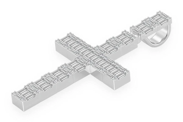 Baguette Cross Diamond Pendant 14k Solid Gold 5.00ctw